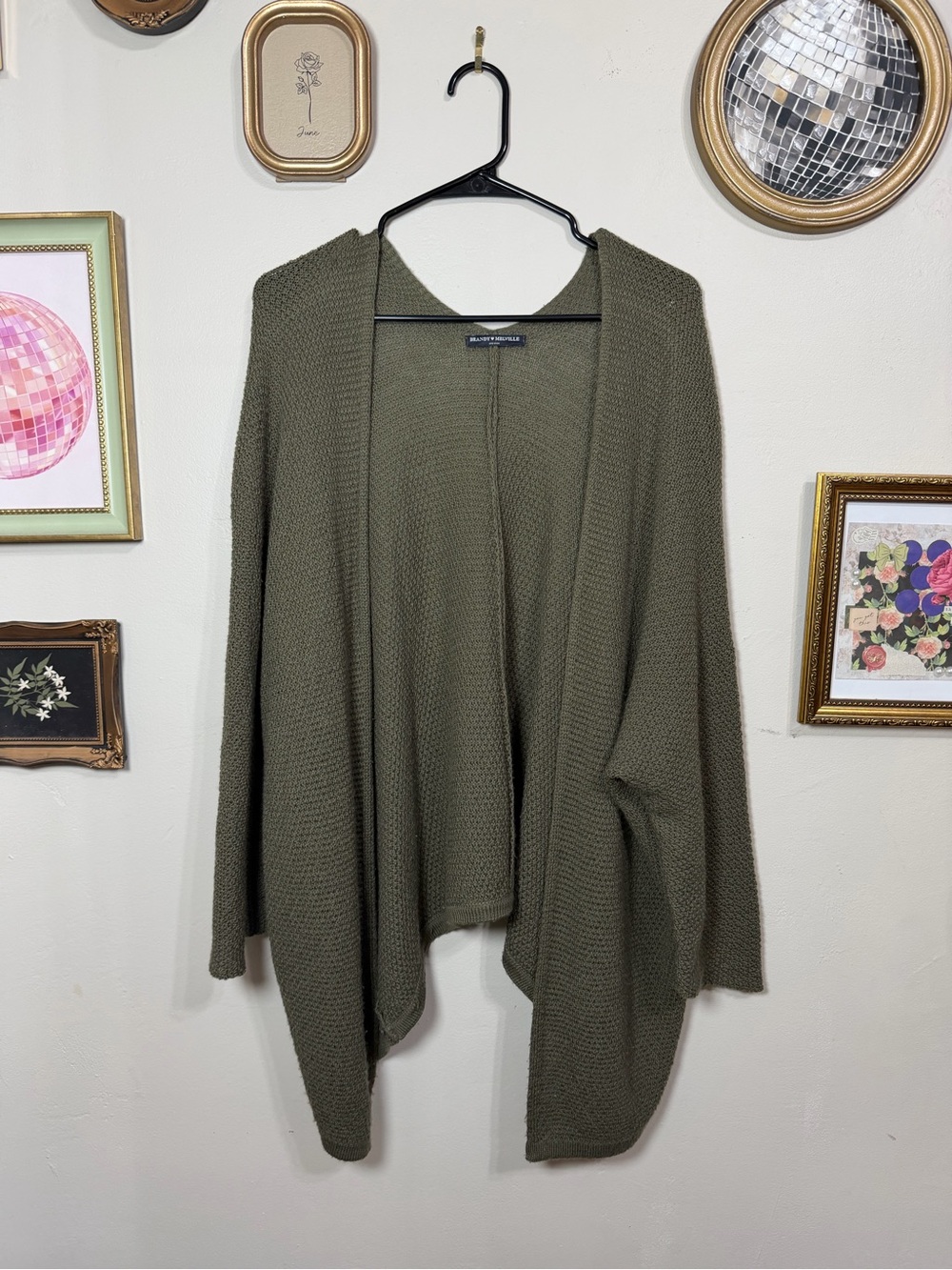 Brandy Melville Olive Green Open Draped Cardigan